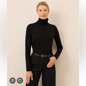 Pact Organic Women's Stretch Jersey Slim Turtleneck Top Long Sleeve Blue Size S